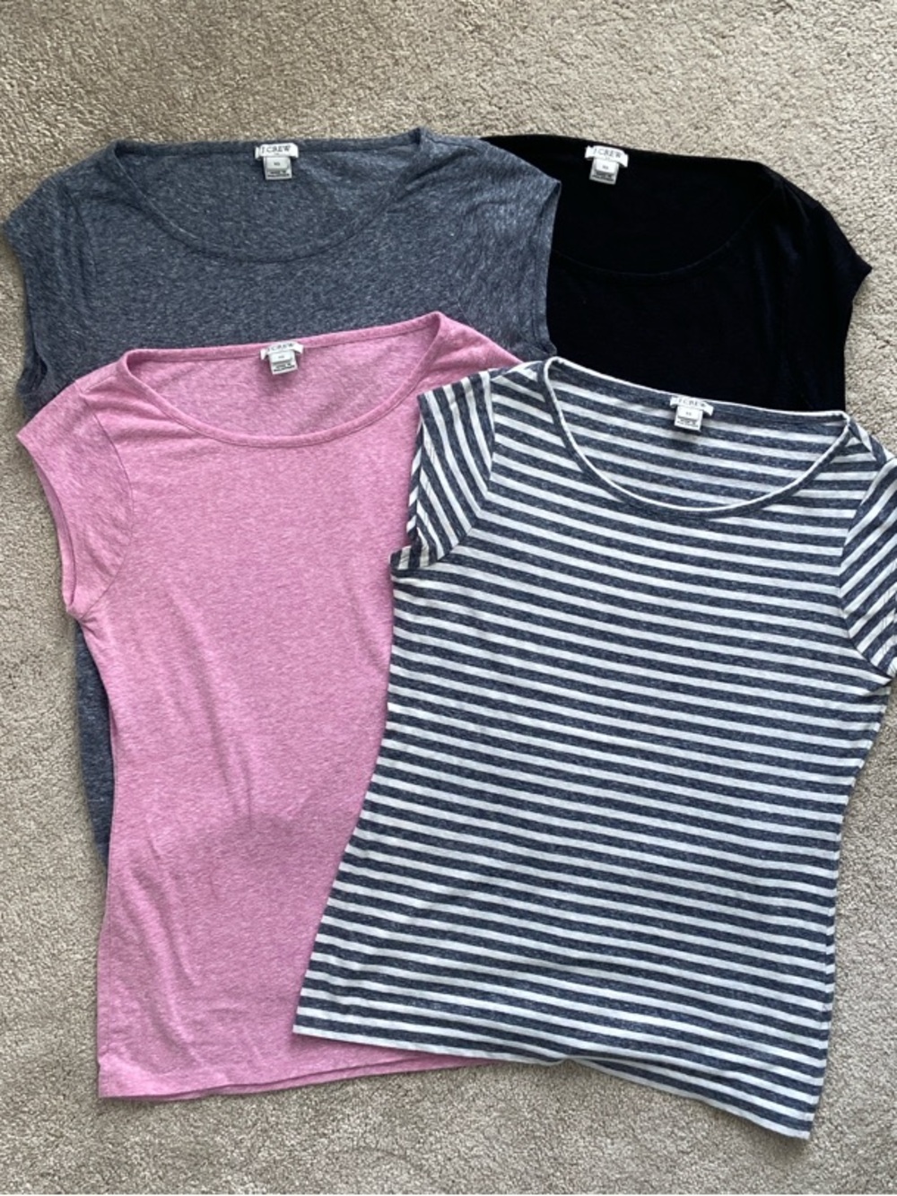J. Crew Casual Tee Bundle XS - Heather Gray, Black, Pink & Heather Gray Stripe